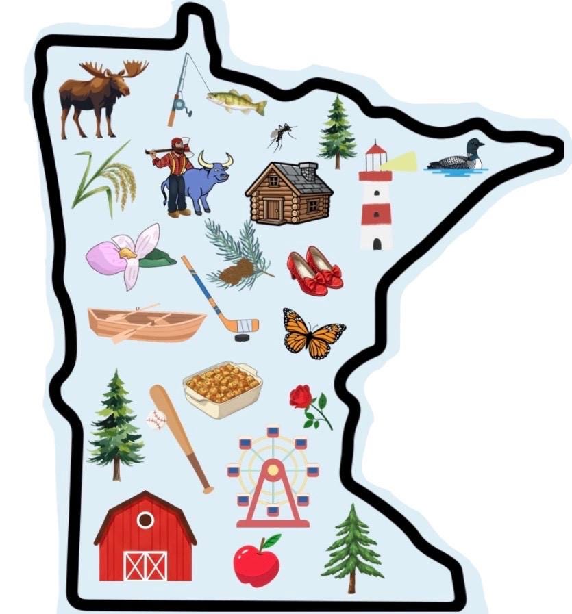 Minnesota Sticker | Midwest Illustration | Loon Bird, Mosquito, Cabin, Paul Bunyan | State Souvenir Gift